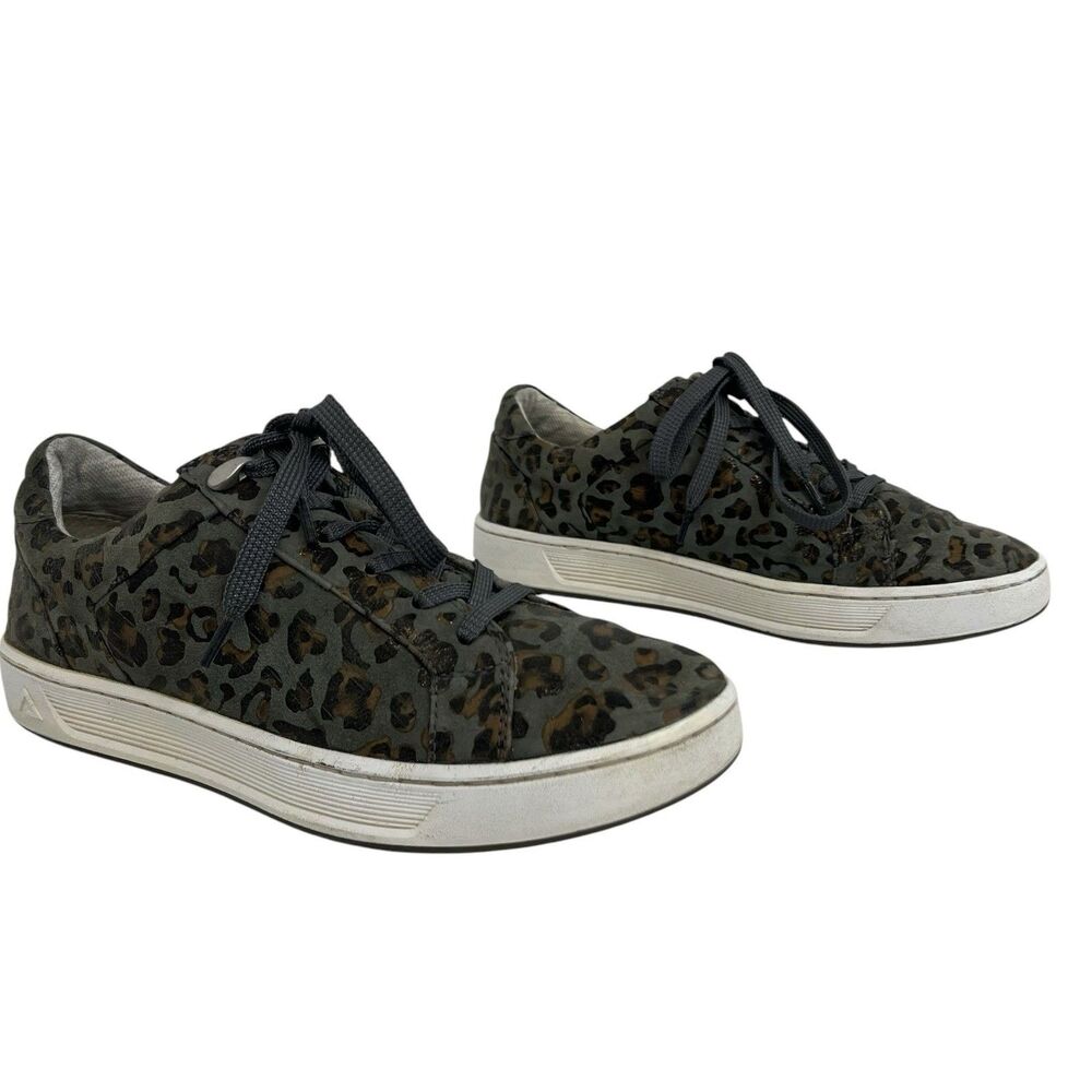 Align Harper Womens 8.5 Leopard Print Leather Lace Up Comfort Sneakers Casual